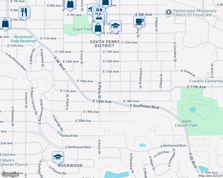 map of restaurants, bars, coffee shops, grocery stores, and more near 1503 East 17th Avenue in Spokane