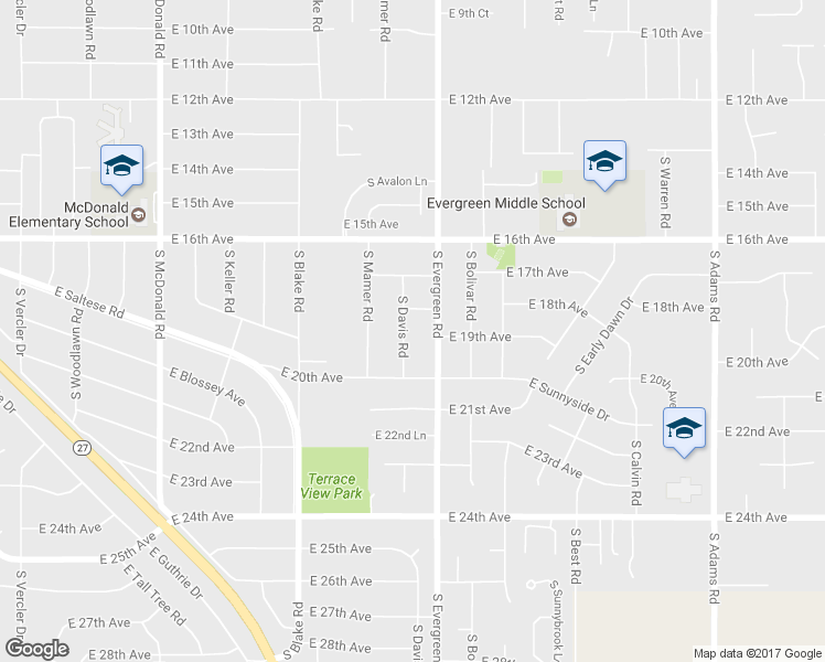 map of restaurants, bars, coffee shops, grocery stores, and more near 1815 South Davis Road in Spokane Valley