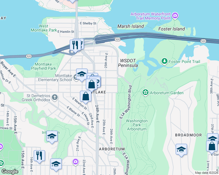 map of restaurants, bars, coffee shops, grocery stores, and more near 2517 East McGraw Street in Seattle