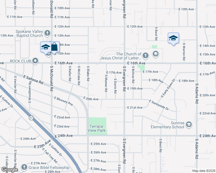 map of restaurants, bars, coffee shops, grocery stores, and more near 1815 South Mamer Road in Spokane Valley