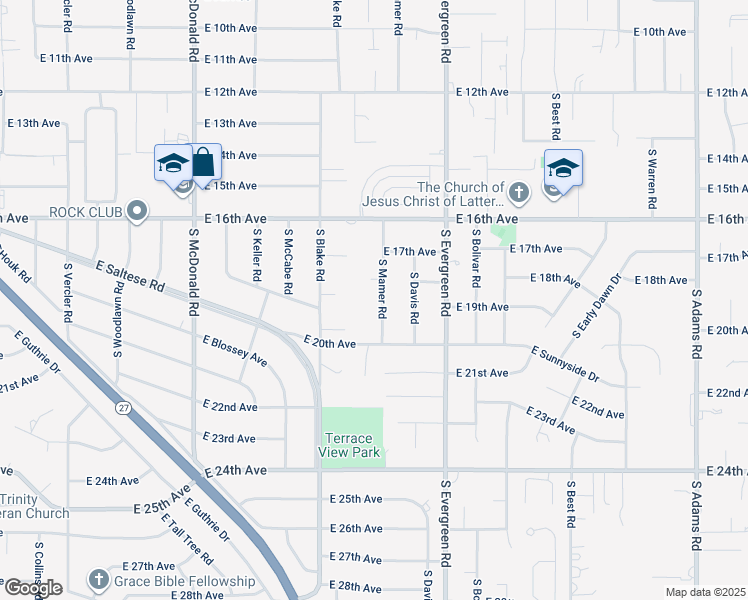 map of restaurants, bars, coffee shops, grocery stores, and more near 1816 South Mamer Road in Spokane Valley
