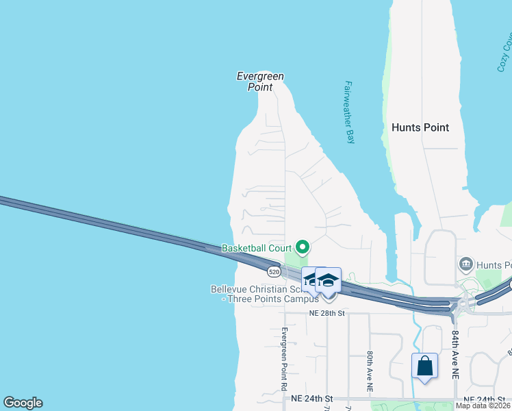 map of restaurants, bars, coffee shops, grocery stores, and more near 3261 Evergreen Point Road in Medina