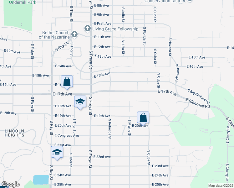 map of restaurants, bars, coffee shops, grocery stores, and more near 3824 East 17th Avenue in Spokane