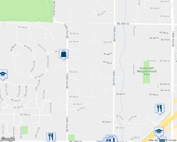 map of restaurants, bars, coffee shops, grocery stores, and more near 13647 Northeast 32nd Place in Bellevue