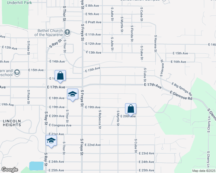map of restaurants, bars, coffee shops, grocery stores, and more near 3828 East 17th Avenue in Spokane