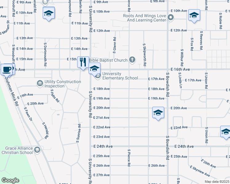 map of restaurants, bars, coffee shops, grocery stores, and more near 10913 East 19th Avenue in Spokane Valley