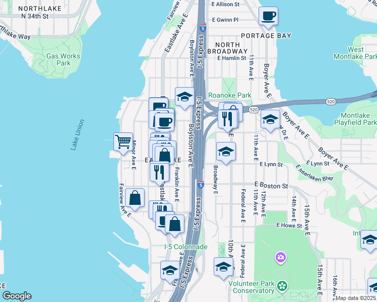 map of restaurants, bars, coffee shops, grocery stores, and more near in Seattle