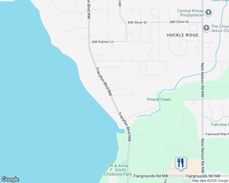 map of restaurants, bars, coffee shops, grocery stores, and more near 1804 Northwest Joels Court in Bremerton