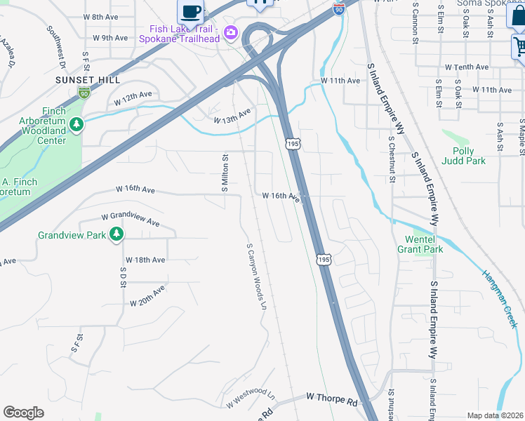 map of restaurants, bars, coffee shops, grocery stores, and more near 1624 South Cochran Street in Spokane