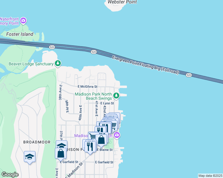 map of restaurants, bars, coffee shops, grocery stores, and more near 2330 43rd Avenue East in Seattle