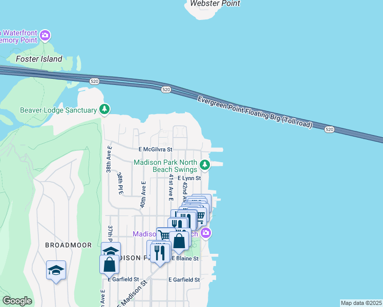 map of restaurants, bars, coffee shops, grocery stores, and more near 2329 42nd Avenue East in Seattle