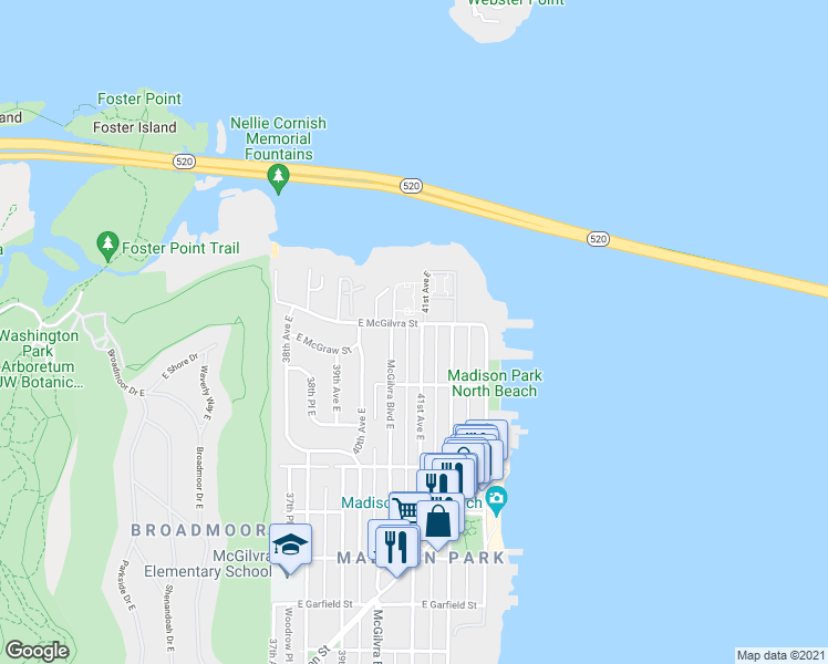 map of restaurants, bars, coffee shops, grocery stores, and more near 2329 41st Avenue East in Seattle