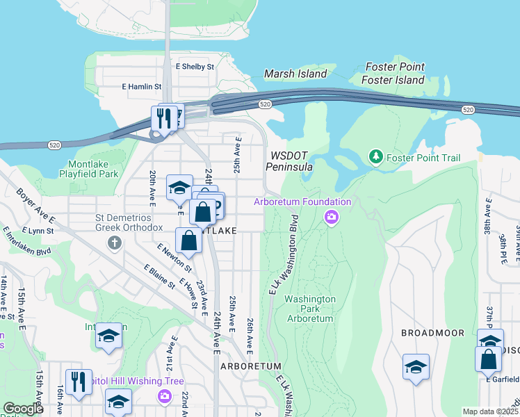 map of restaurants, bars, coffee shops, grocery stores, and more near 2517 East McGraw Street in Seattle