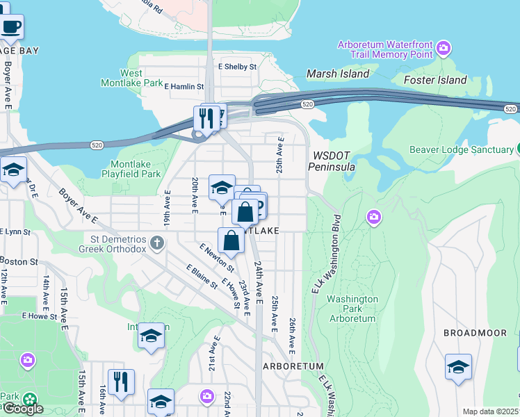 map of restaurants, bars, coffee shops, grocery stores, and more near 2423 East McGraw Street in Seattle