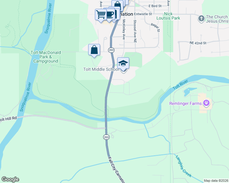 map of restaurants, bars, coffee shops, grocery stores, and more near 31828 Valley Vista Street in Carnation