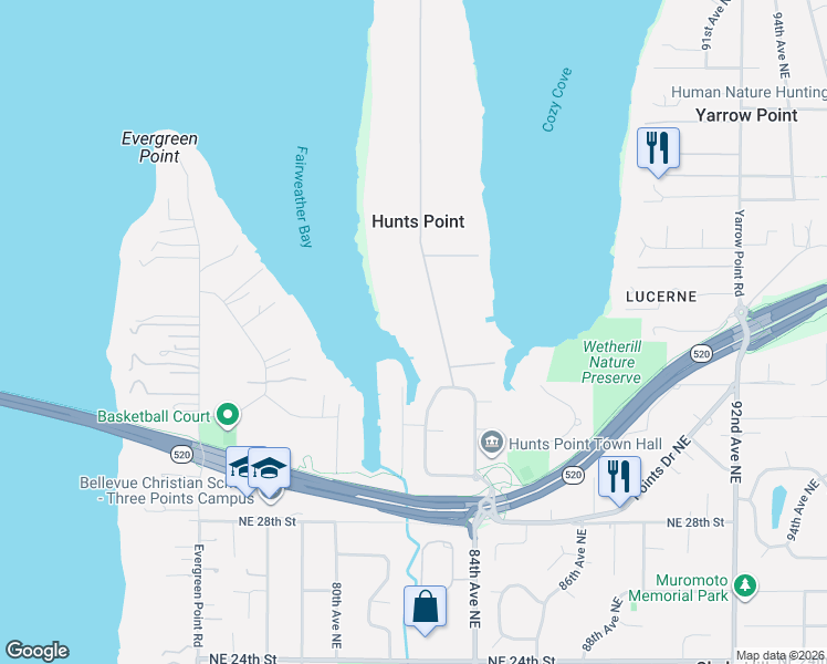map of restaurants, bars, coffee shops, grocery stores, and more near 3151 Fairweather Place in Hunts Point