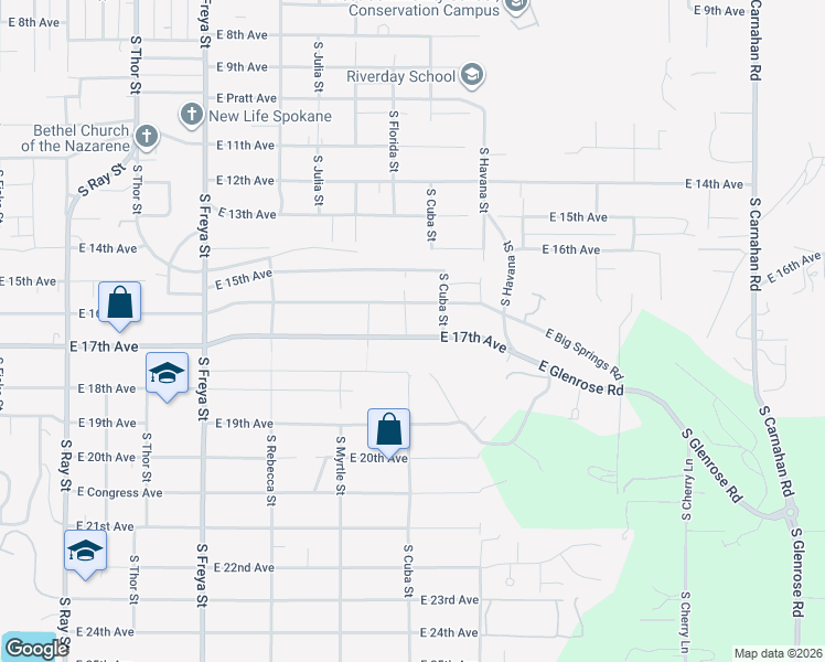 map of restaurants, bars, coffee shops, grocery stores, and more near 4103 East 17th Avenue in Spokane