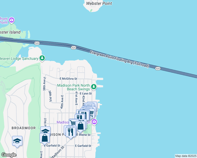 map of restaurants, bars, coffee shops, grocery stores, and more near 2360 43rd Avenue East in Seattle