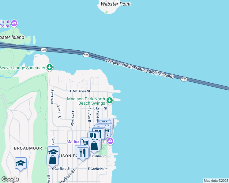 map of restaurants, bars, coffee shops, grocery stores, and more near 2360 43rd Avenue East in Seattle