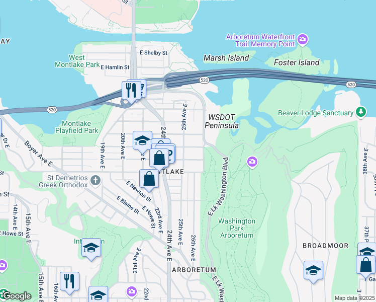 map of restaurants, bars, coffee shops, grocery stores, and more near 2517 East Miller Street in Seattle