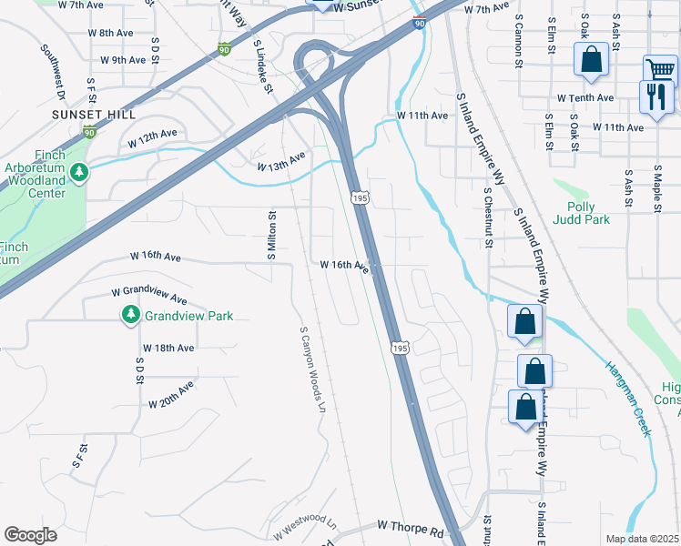 map of restaurants, bars, coffee shops, grocery stores, and more near 1606 South Nettleton Lane in Spokane