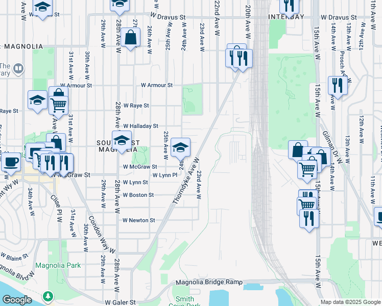 map of restaurants, bars, coffee shops, grocery stores, and more near 2318 West Smith Street in Seattle