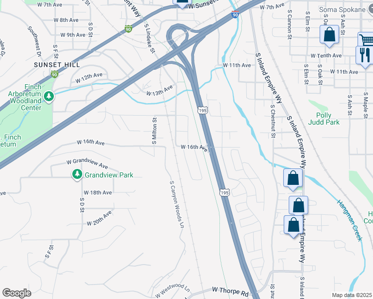 map of restaurants, bars, coffee shops, grocery stores, and more near 1603 South Cochran Street in Spokane
