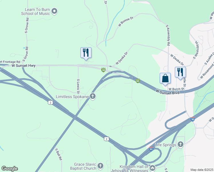 map of restaurants, bars, coffee shops, grocery stores, and more near 1507 South Geiger Boulevard in Spokane