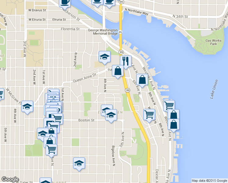 map of restaurants, bars, coffee shops, grocery stores, and more near 426 Wheeler Street in Seattle