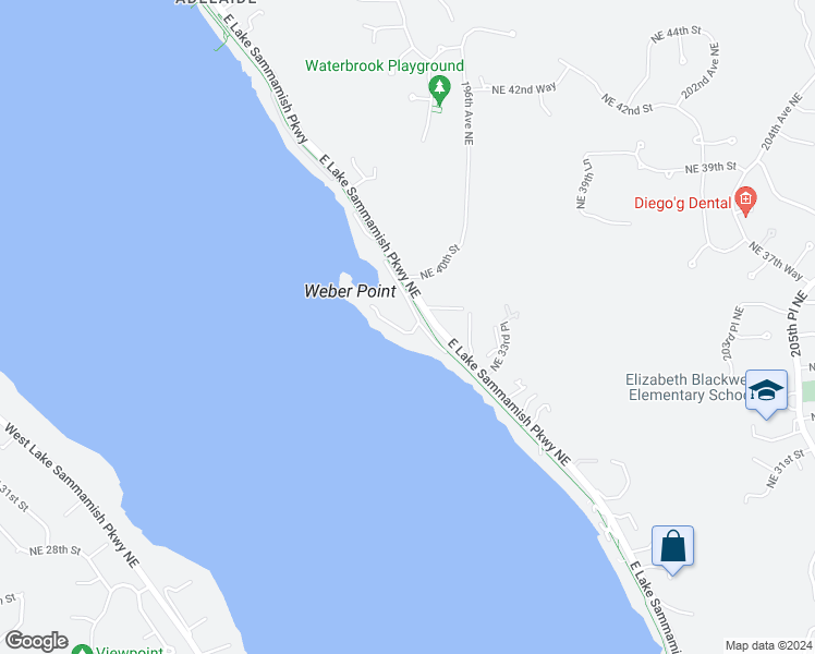 map of restaurants, bars, coffee shops, grocery stores, and more near 3445 East Lake Sammamish Shore Lane Northeast in Sammamish