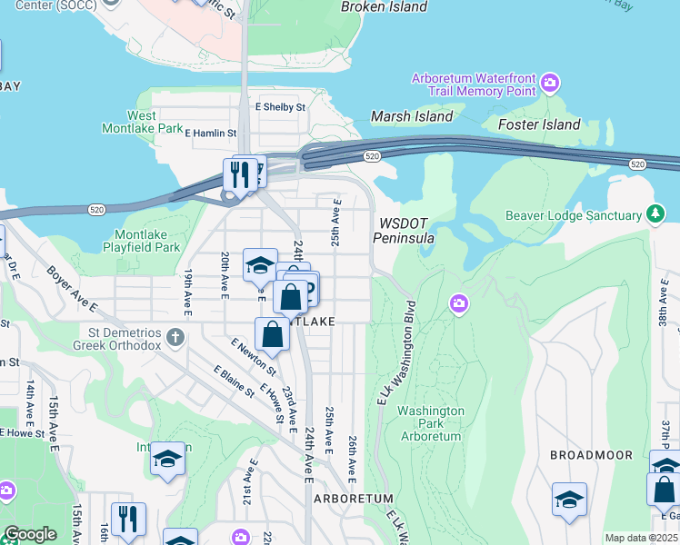 map of restaurants, bars, coffee shops, grocery stores, and more near 2517 East Miller Street in Seattle