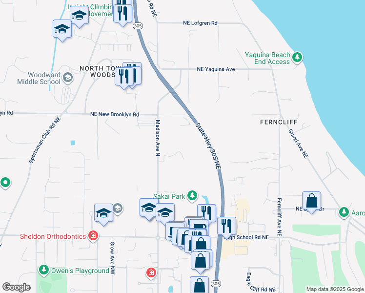 map of restaurants, bars, coffee shops, grocery stores, and more near 1846 Sakai Village Loop in Bainbridge Island