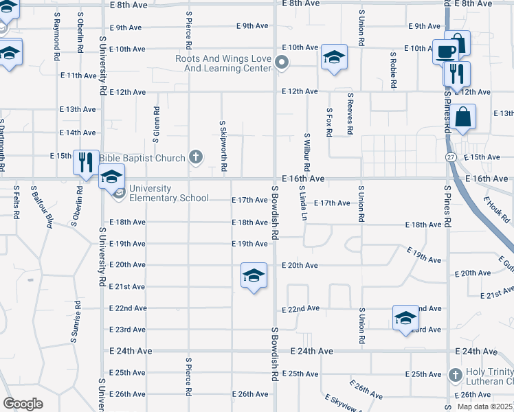map of restaurants, bars, coffee shops, grocery stores, and more near 11406 East 17th Avenue in Spokane Valley