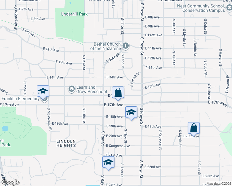 map of restaurants, bars, coffee shops, grocery stores, and more near 3230 East 15th Avenue in Spokane