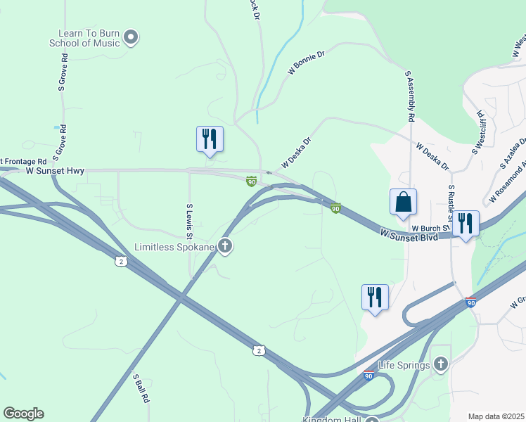 map of restaurants, bars, coffee shops, grocery stores, and more near 1507 South Geiger Boulevard in Spokane