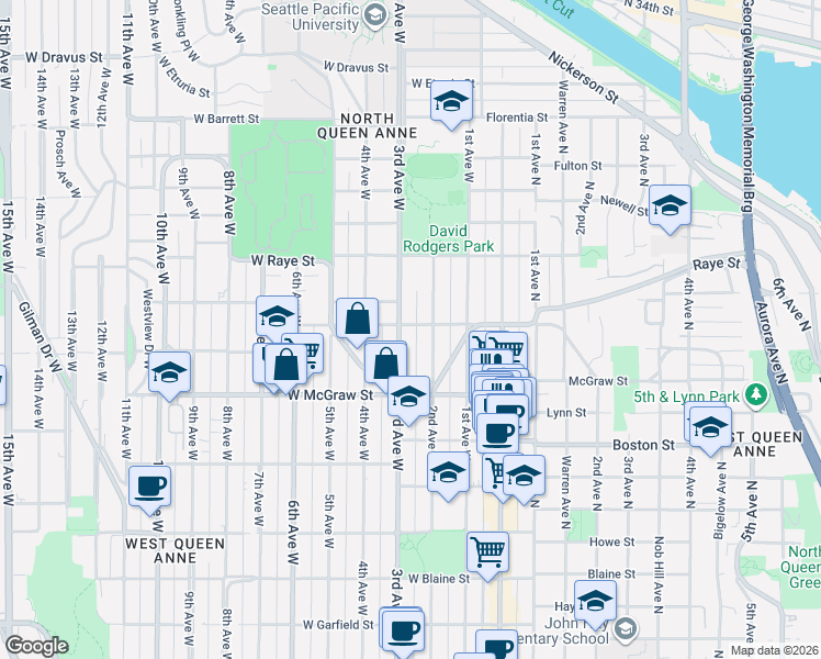 map of restaurants, bars, coffee shops, grocery stores, and more near in Seattle