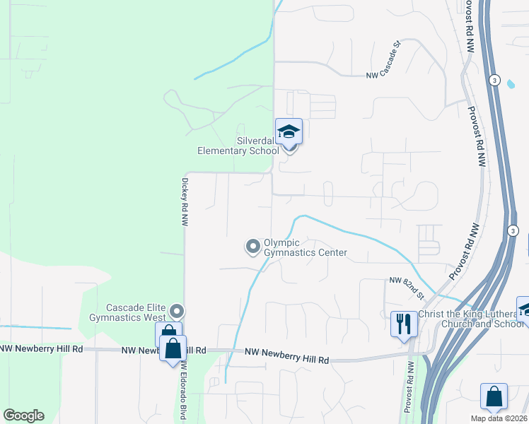 map of restaurants, bars, coffee shops, grocery stores, and more near 8619 Dickey Place Northwest in Silverdale