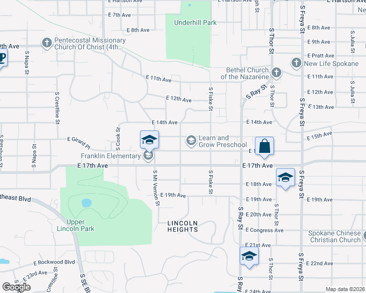 map of restaurants, bars, coffee shops, grocery stores, and more near 2920 East 15th Avenue in Spokane