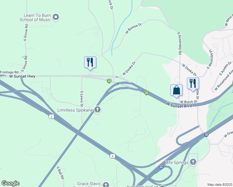 map of restaurants, bars, coffee shops, grocery stores, and more near 1507 South Geiger Boulevard in Spokane