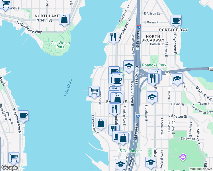 map of restaurants, bars, coffee shops, grocery stores, and more near 2359 Yale Avenue East in Seattle