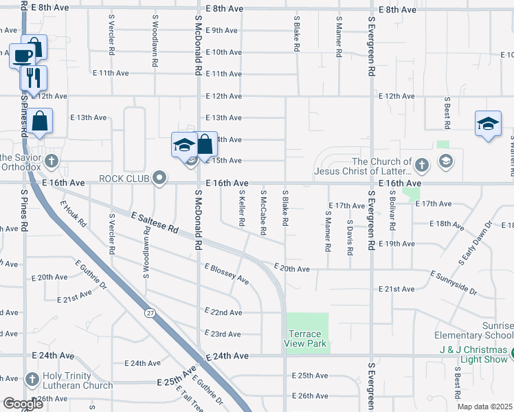 map of restaurants, bars, coffee shops, grocery stores, and more near 1622 S McCabe Rd in Spokane Valley