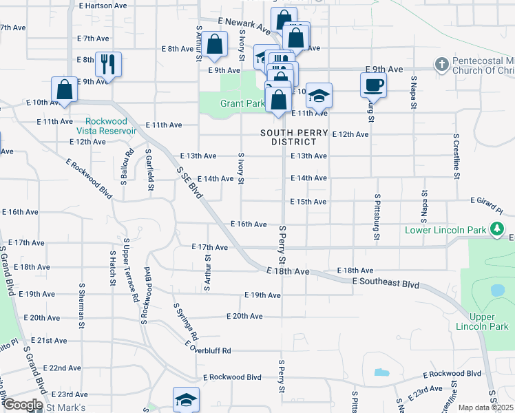 map of restaurants, bars, coffee shops, grocery stores, and more near 1224 East 15th Avenue in Spokane