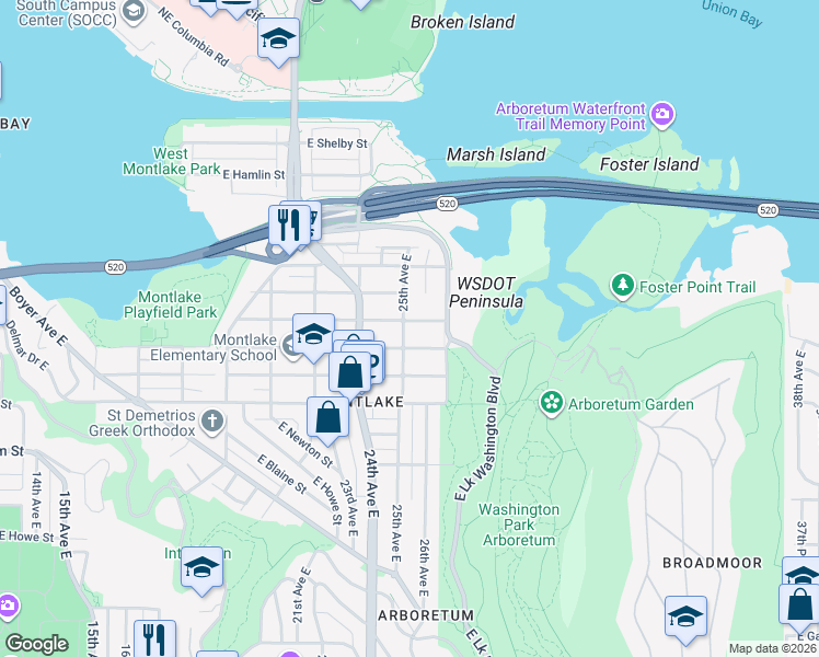 map of restaurants, bars, coffee shops, grocery stores, and more near 2517 East Miller Street in Seattle