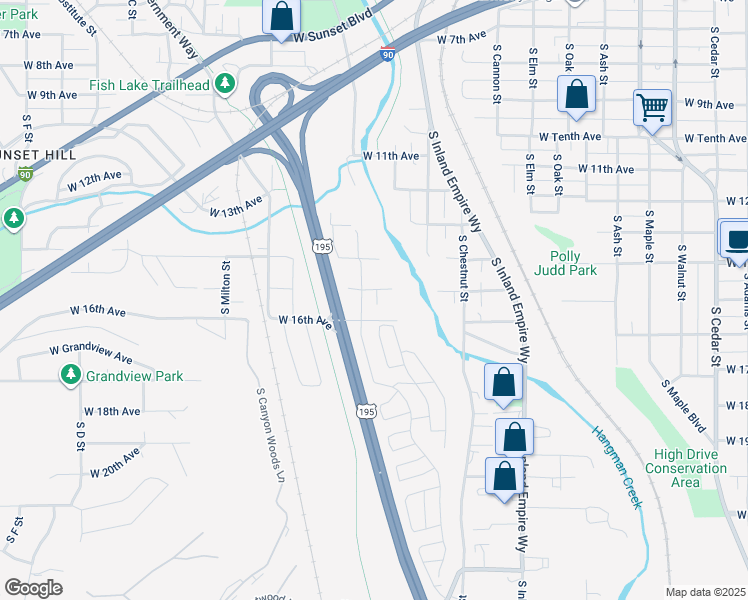 map of restaurants, bars, coffee shops, grocery stores, and more near 2321 West 15th Avenue in Spokane