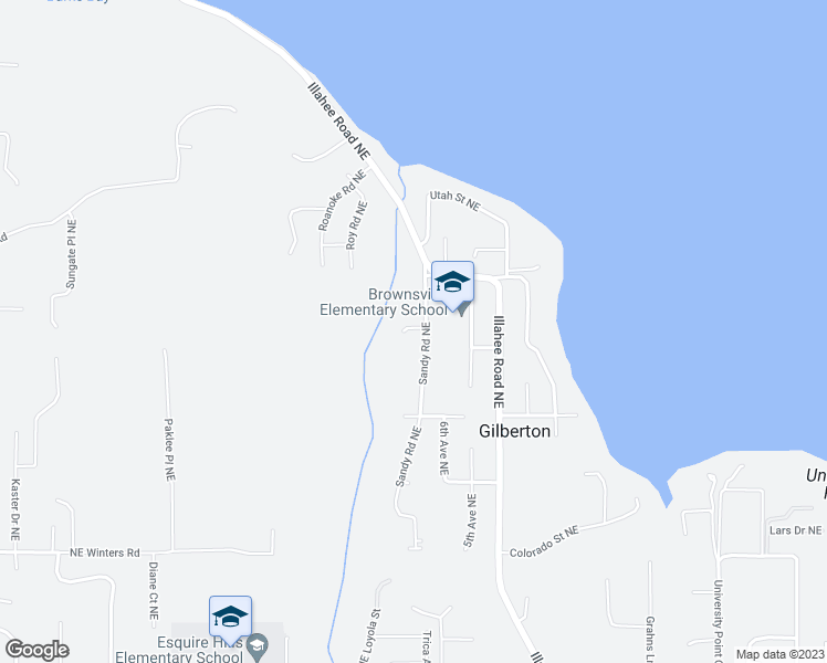 map of restaurants, bars, coffee shops, grocery stores, and more near 8641 Sandy Road Northeast in Bremerton