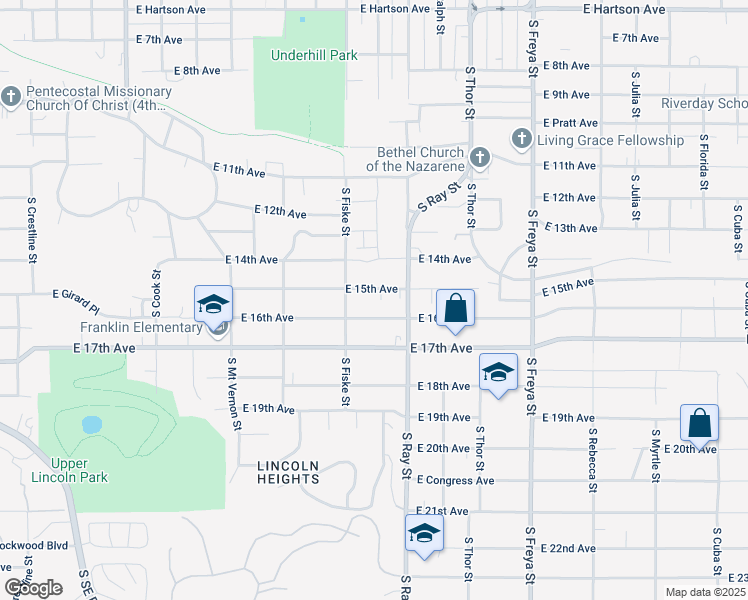 map of restaurants, bars, coffee shops, grocery stores, and more near 3130 East 15th Avenue in Spokane