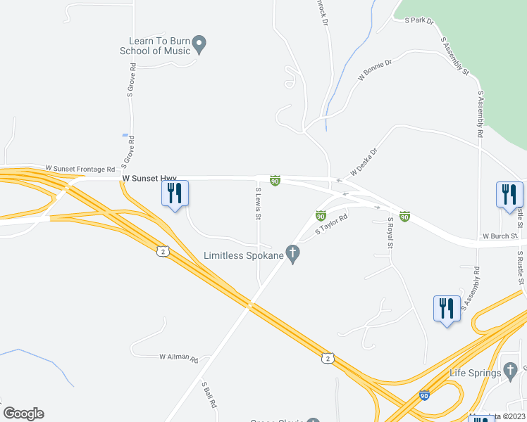 map of restaurants, bars, coffee shops, grocery stores, and more near 1515 South Lewis Street in Spokane