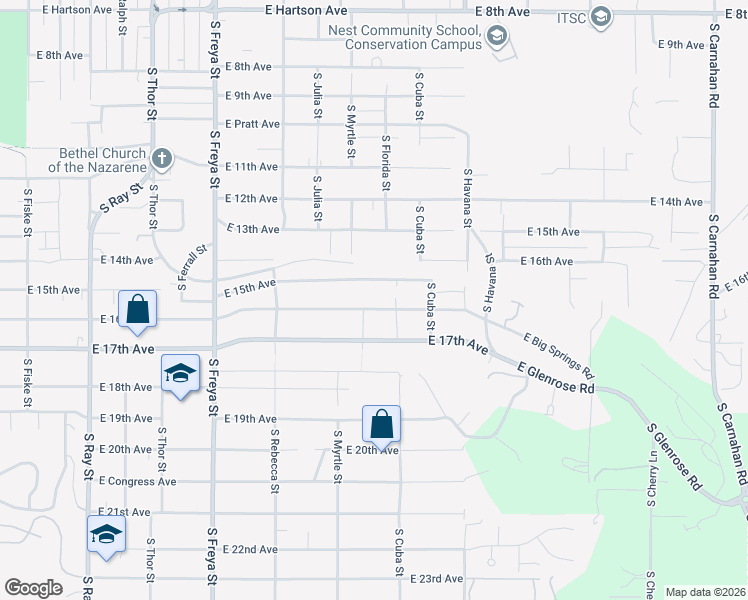 map of restaurants, bars, coffee shops, grocery stores, and more near 4009 E 16th Ave in Spokane