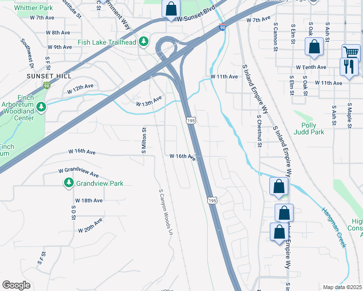 map of restaurants, bars, coffee shops, grocery stores, and more near 2551 West 15th Avenue in Spokane