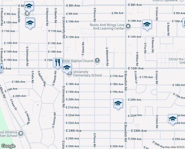 map of restaurants, bars, coffee shops, grocery stores, and more near 11021 East 17th Avenue in Spokane Valley